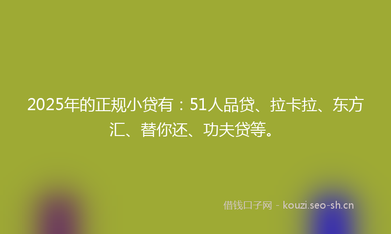 2025年的正规小贷有：51人品贷、拉卡拉、东方汇、替你还、功夫贷等。