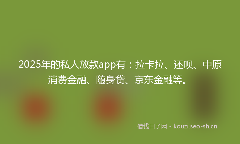 2025年的私人放款app有：拉卡拉、还呗、中原消费金融、随身贷、京东金融等。