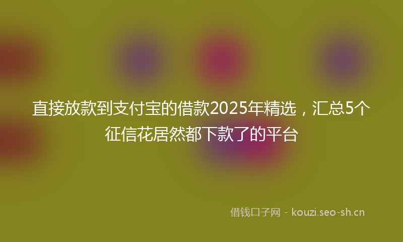 直接放款到支付宝的借款2025年精选，汇总5个征信花居然都下款了的平台