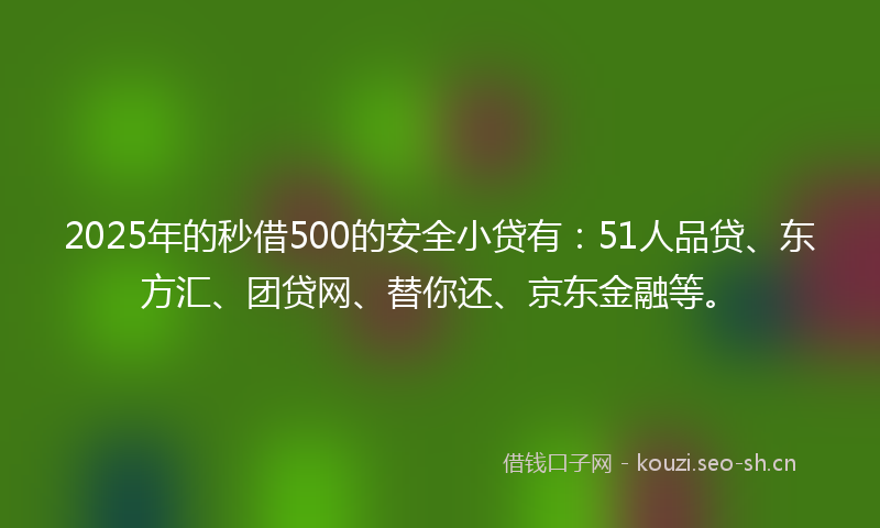 2025年的秒借500的安全小贷有：51人品贷、东方汇、团贷网、替你还、京东金融等。