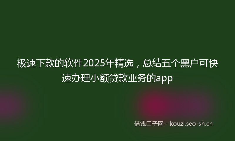 极速下款的软件2025年精选，总结五个黑户可快速办理小额贷款业务的app