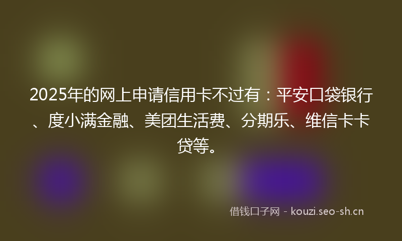 2025年的网上申请信用卡不过有：平安口袋银行、度小满金融、美团生活费、分期乐、维信卡卡贷等。