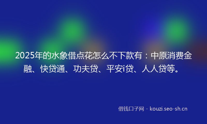 2025年的水象借点花怎么不下款有：中原消费金融、快贷通、功夫贷、平安i贷、人人贷等。