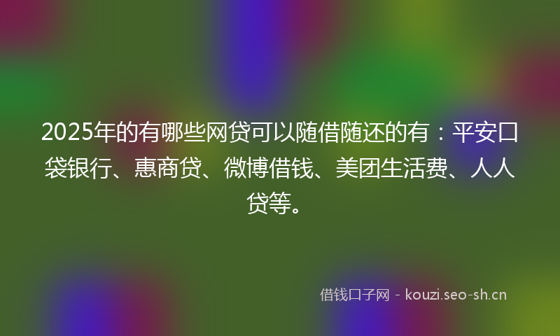 2025年的有哪些网贷可以随借随还的有：平安口袋银行、惠商贷、微博借钱、美团生活费、人人贷等。