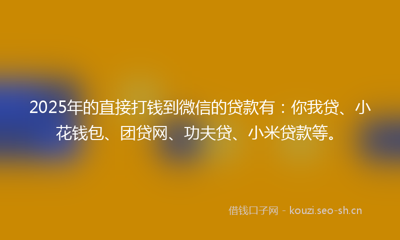 2025年的直接打钱到微信的贷款有：你我贷、小花钱包、团贷网、功夫贷、小米贷款等。