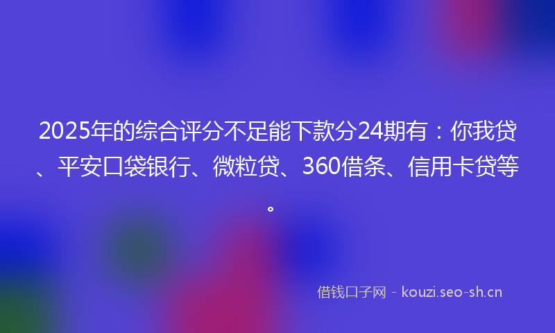 2025年的综合评分不足能下款分24期有：你我贷、平安口袋银行、微粒贷、360借条、信用卡贷等。