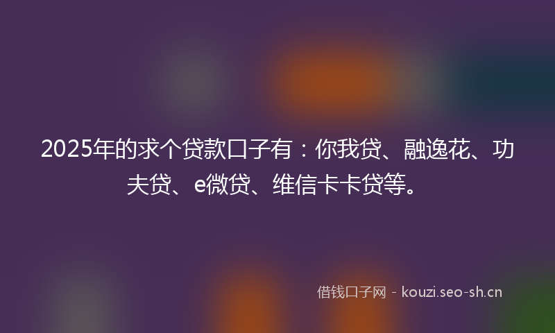 2025年的求个贷款口子有：你我贷、融逸花、功夫贷、e微贷、维信卡卡贷等。