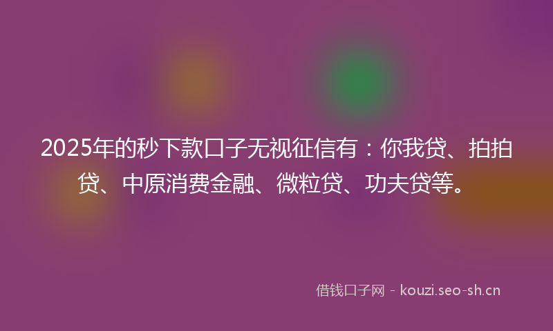 2025年的秒下款口子无视征信有：你我贷、拍拍贷、中原消费金融、微粒贷、功夫贷等。