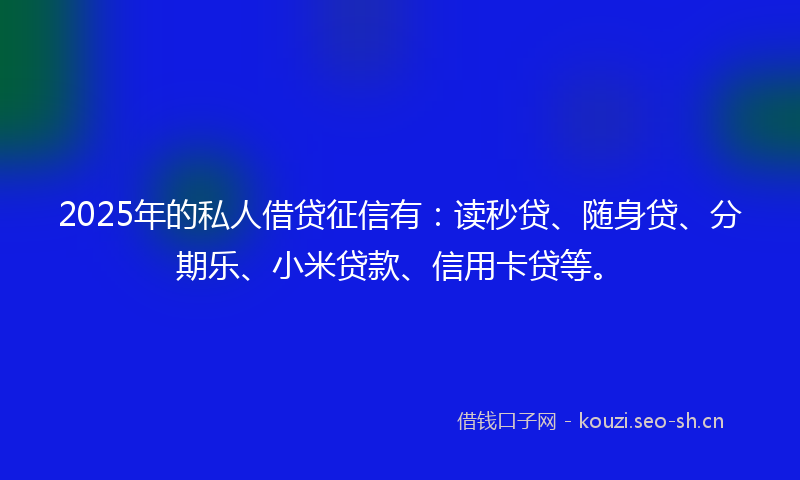2025年的私人借贷征信有：读秒贷、随身贷、分期乐、小米贷款、信用卡贷等。