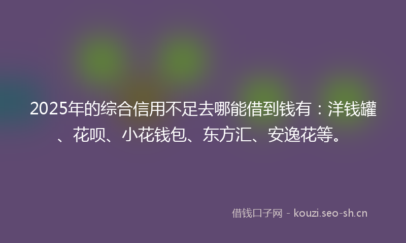 2025年的综合信用不足去哪能借到钱有：洋钱罐、花呗、小花钱包、东方汇、安逸花等。