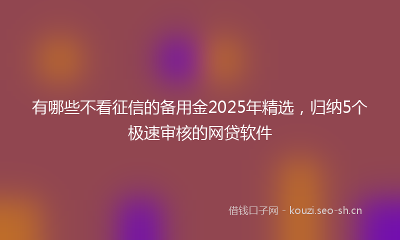 有哪些不看征信的备用金2025年精选，归纳5个极速审核的网贷软件