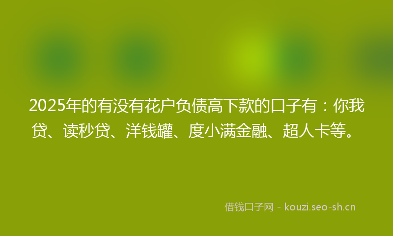 2025年的有没有花户负债高下款的口子有：你我贷、读秒贷、洋钱罐、度小满金融、超人卡等。