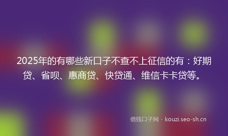 2025年的有哪些新口子不查不上征信的有：好期贷、省呗、惠商贷、快贷通、维信卡卡贷等。