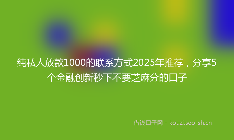 纯私人放款1000的联系方式2025年推荐，分享5个金融创新秒下不要芝麻分的口子