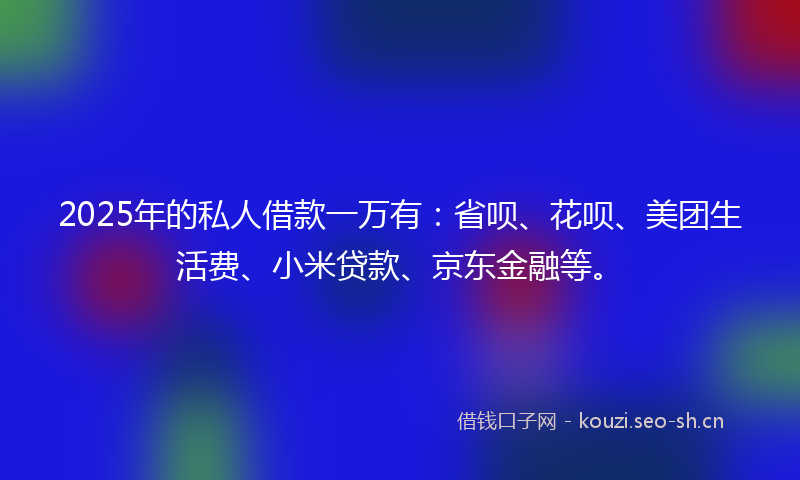 2025年的私人借款一万有：省呗、花呗、美团生活费、小米贷款、京东金融等。