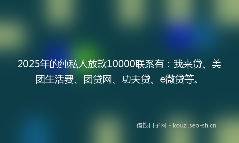 2025年的纯私人放款10000联系有：我来贷、美团生活费、团贷网、功夫贷、e微贷等。