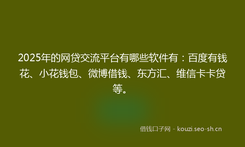 2025年的网贷交流平台有哪些软件有：百度有钱花、小花钱包、微博借钱、东方汇、维信卡卡贷等。