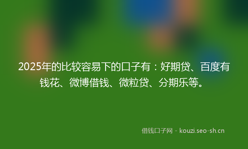 2025年的比较容易下的口子有：好期贷、百度有钱花、微博借钱、微粒贷、分期乐等。