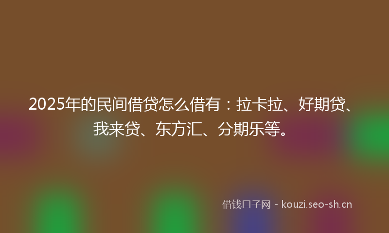2025年的民间借贷怎么借有：拉卡拉、好期贷、我来贷、东方汇、分期乐等。