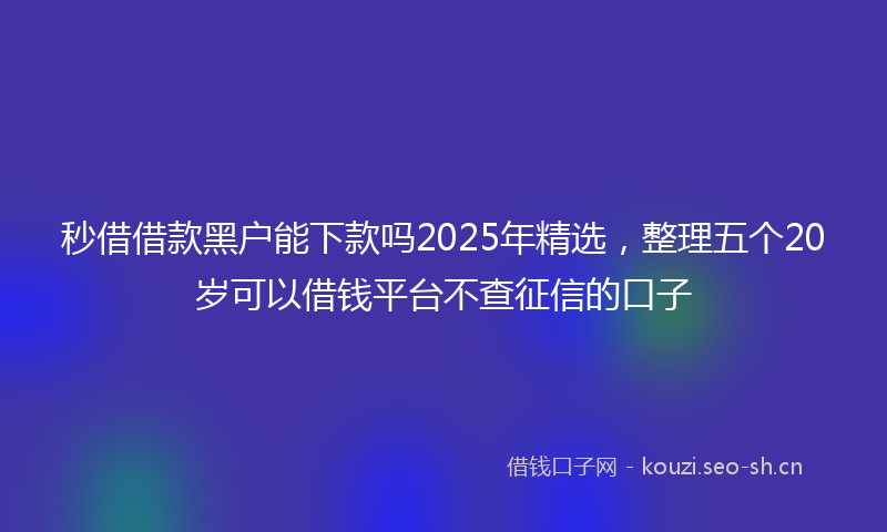 秒借借款黑户能下款吗2025年精选，整理五个20岁可以借钱平台不查征信的口子