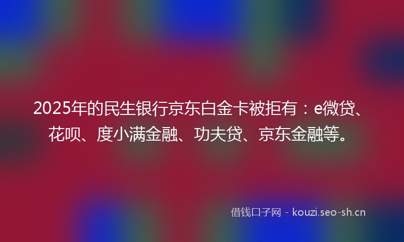 2025年的民生银行京东白金卡被拒有：e微贷、花呗、度小满金融、功夫贷、京东金融等。
