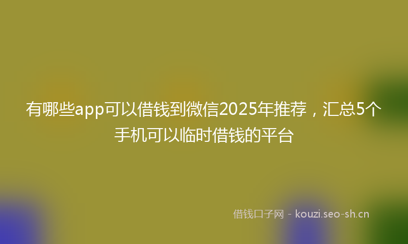 有哪些app可以借钱到微信2025年推荐，汇总5个手机可以临时借钱的平台