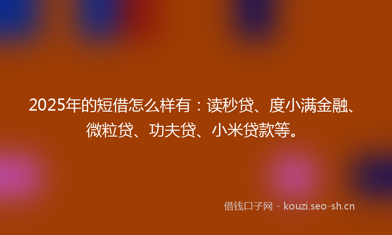 2025年的短借怎么样有：读秒贷、度小满金融、微粒贷、功夫贷、小米贷款等。