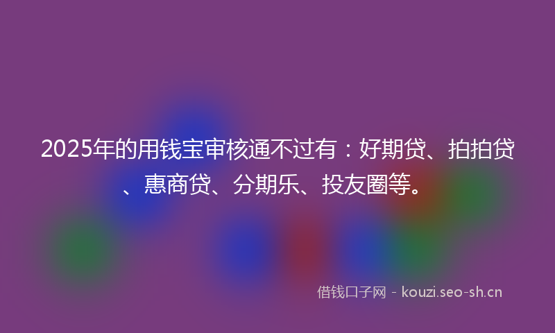 2025年的用钱宝审核通不过有：好期贷、拍拍贷、惠商贷、分期乐、投友圈等。
