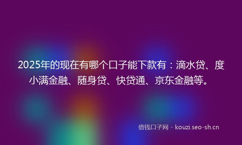 2025年的现在有哪个口子能下款有：滴水贷、度小满金融、随身贷、快贷通、京东金融等。