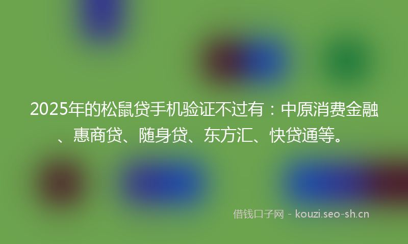 2025年的松鼠贷手机验证不过有:中原消费金融、惠商贷、随身贷、东方汇、快贷通等。