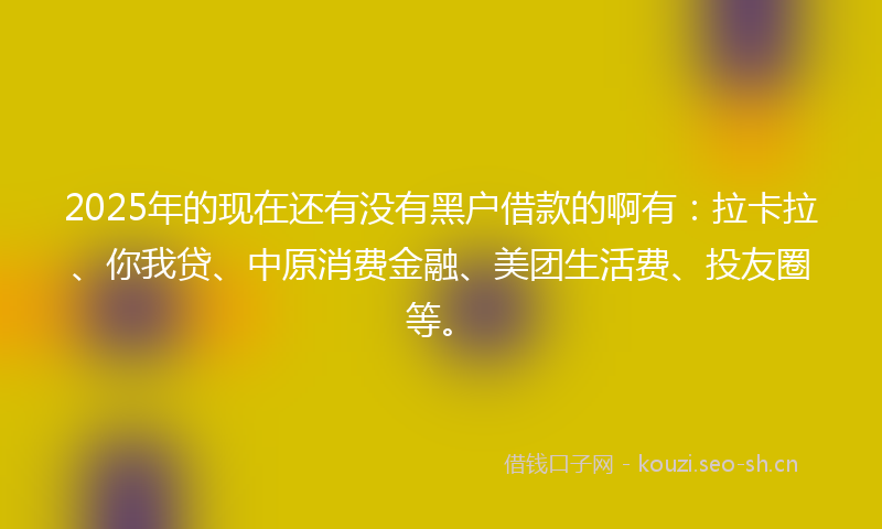 2025年的现在还有没有黑户借款的啊有：拉卡拉、你我贷、中原消费金融、美团生活费、投友圈等。