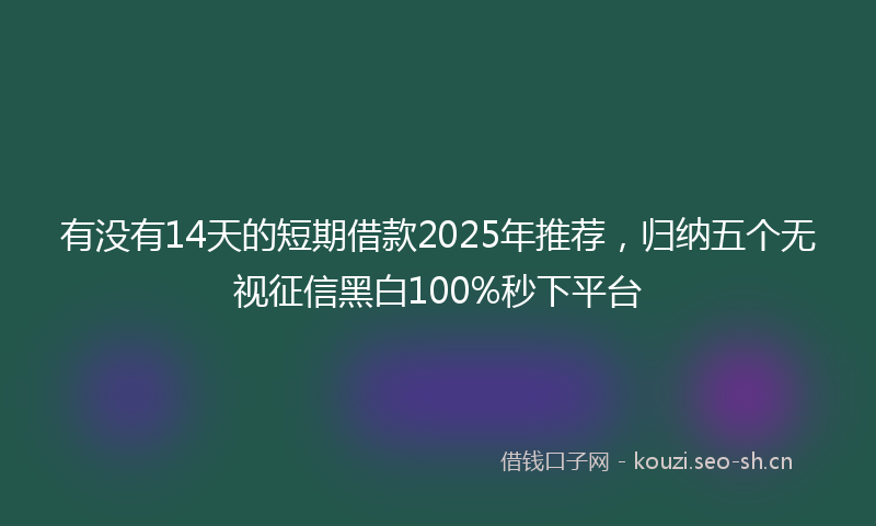 有没有14天的短期借款2025年推荐，归纳五个无视征信黑白100%秒下平台