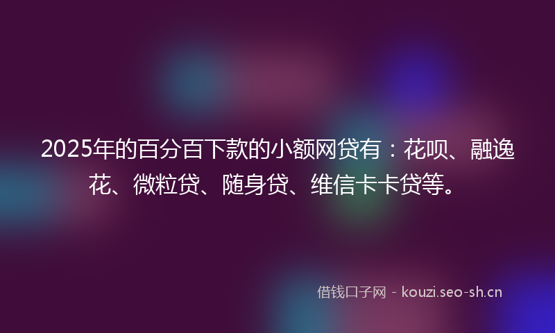 2025年的百分百下款的小额网贷有：花呗、融逸花、微粒贷、随身贷、维信卡卡贷等。
