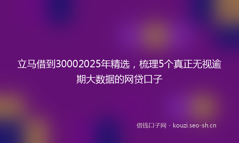 立马借到30002025年精选，梳理5个真正无视逾期大数据的网贷口子