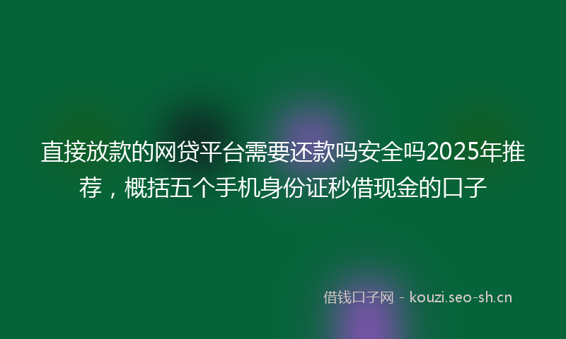 直接放款的网贷平台需要还款吗安全吗2025年推荐，概括五个手机身份证秒借现金的口子