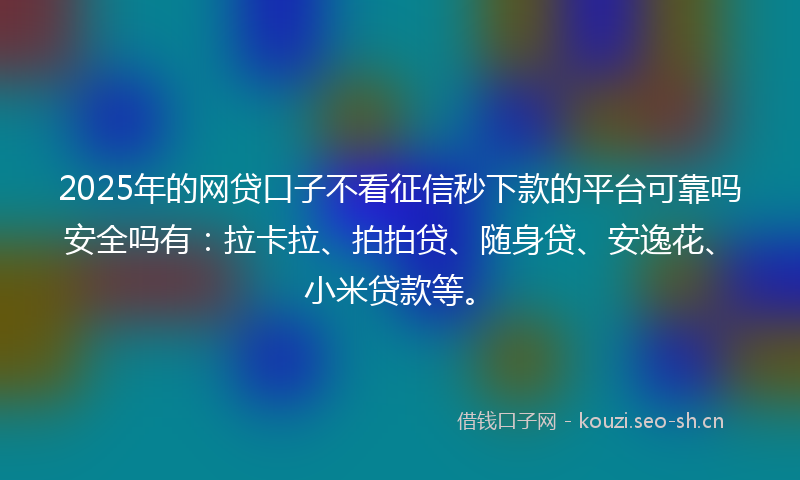 2025年的网贷口子不看征信秒下款的平台可靠吗安全吗有：拉卡拉、拍拍贷、随身贷、安逸花、小米贷款等。