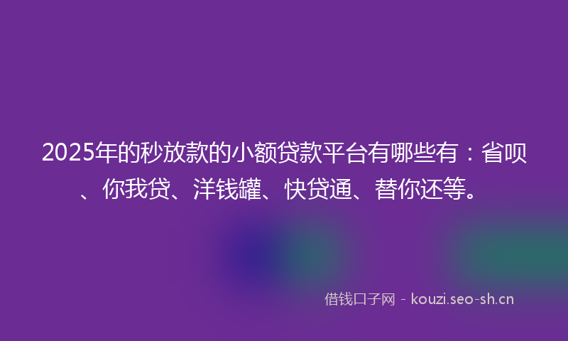 2025年的秒放款的小额贷款平台有哪些有：省呗、你我贷、洋钱罐、快贷通、替你还等。