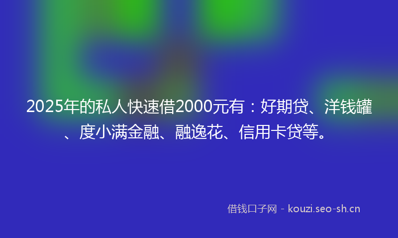 2025年的私人快速借2000元有：好期贷、洋钱罐、度小满金融、融逸花、信用卡贷等。