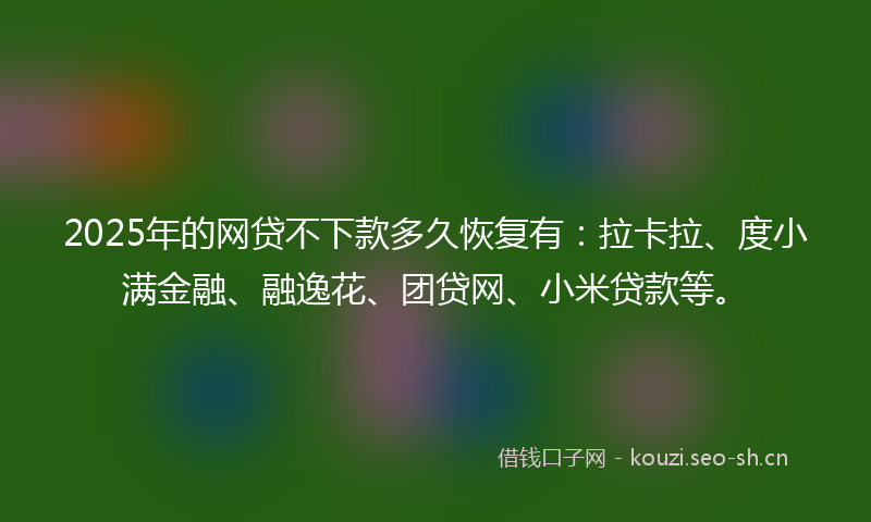 2025年的网贷不下款多久恢复有：拉卡拉、度小满金融、融逸花、团贷网、小米贷款等。