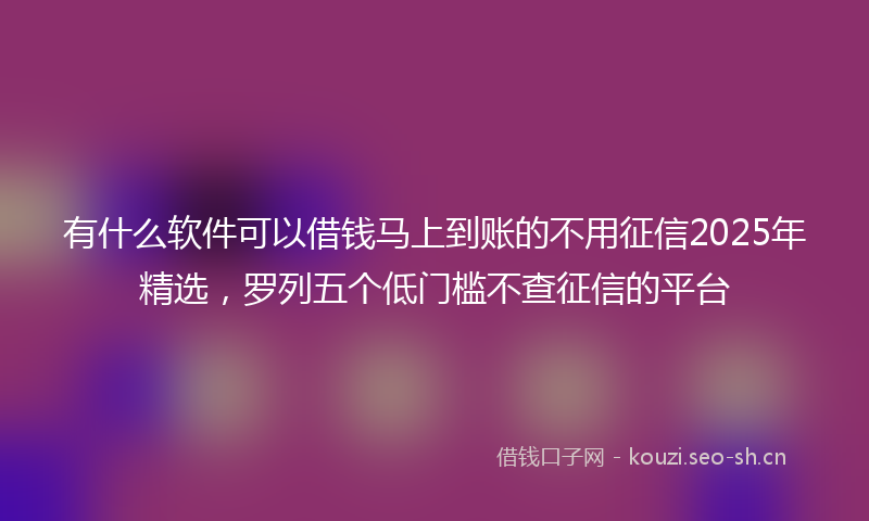 有什么软件可以借钱马上到账的不用征信2025年精选，罗列五个低门槛不查征信的平台