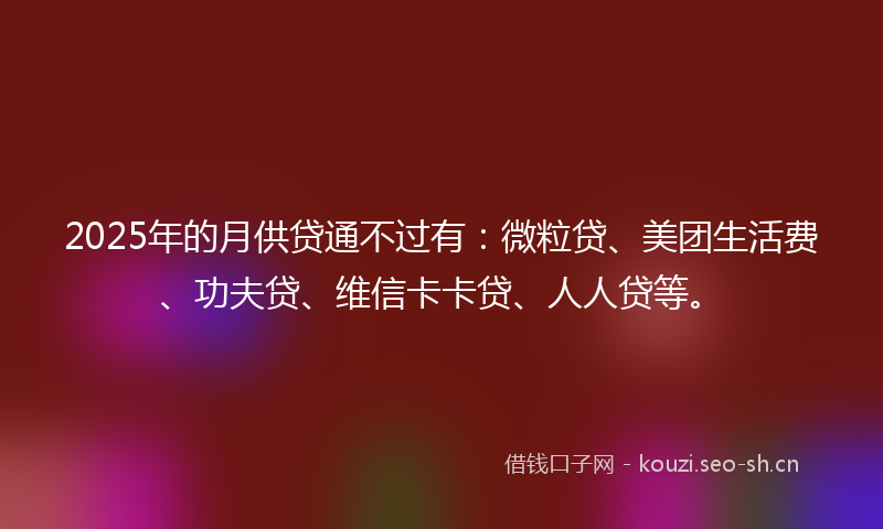 2025年的月供贷通不过有：微粒贷、美团生活费、功夫贷、维信卡卡贷、人人贷等。