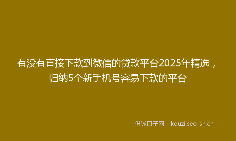 有没有直接下款到微信的贷款平台2025年精选，归纳5个新手机号容易下款的平台