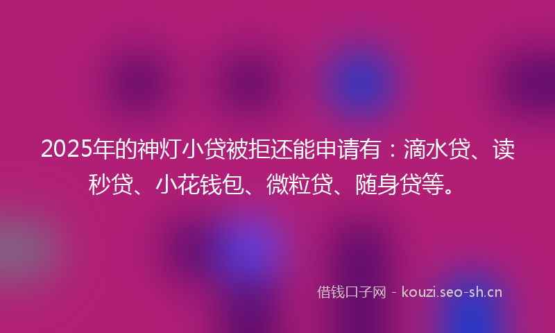 2025年的神灯小贷被拒还能申请有：滴水贷、读秒贷、小花钱包、微粒贷、随身贷等。