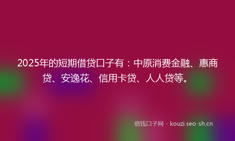 2025年的短期借贷口子有：中原消费金融、惠商贷、安逸花、信用卡贷、人人贷等。