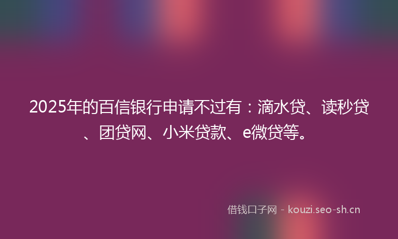2025年的百信银行申请不过有：滴水贷、读秒贷、团贷网、小米贷款、e微贷等。