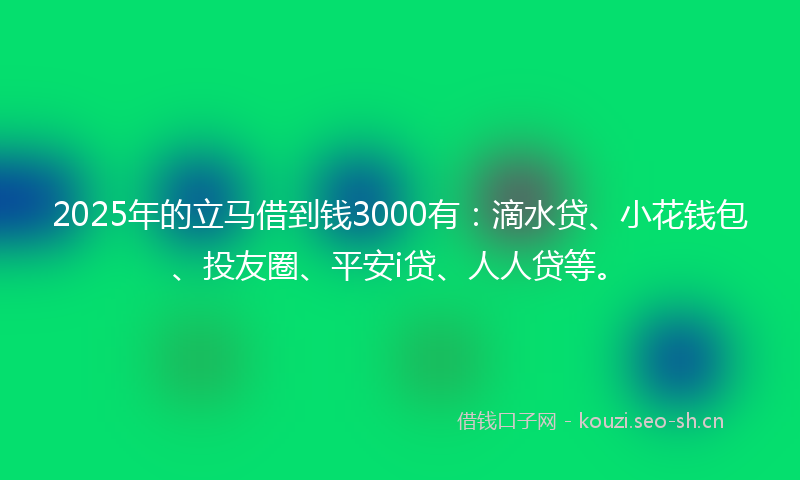 2025年的立马借到钱3000有：滴水贷、小花钱包、投友圈、平安i贷、人人贷等。