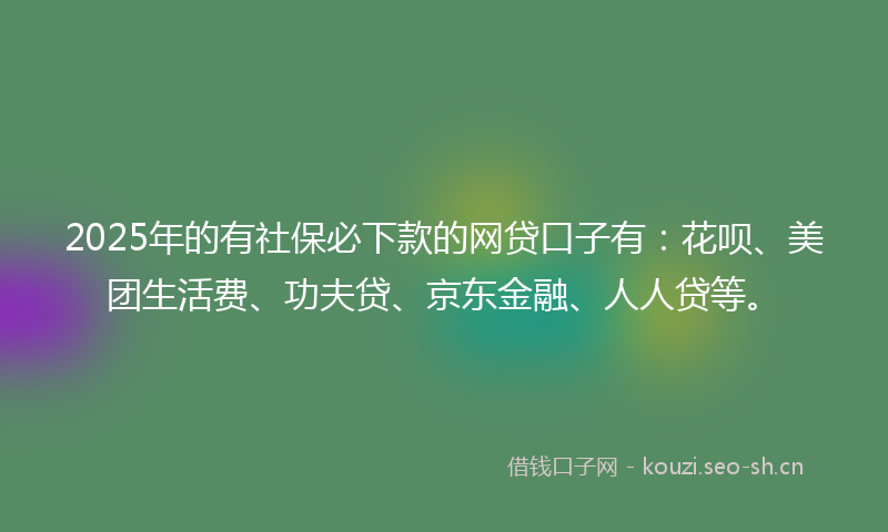 2025年的有社保必下款的网贷口子有：花呗、美团生活费、功夫贷、京东金融、人人贷等。
