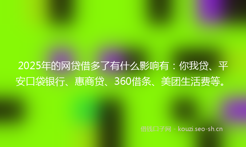 2025年的网贷借多了有什么影响有：你我贷、平安口袋银行、惠商贷、360借条、美团生活费等。