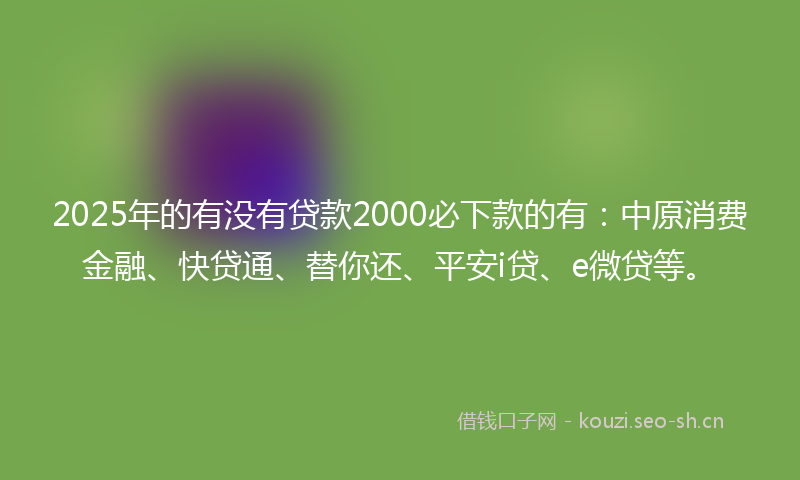 2025年的有没有贷款2000必下款的有：中原消费金融、快贷通、替你还、平安i贷、e微贷等。