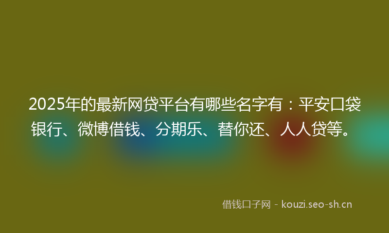 2025年的最新网贷平台有哪些名字有：平安口袋银行、微博借钱、分期乐、替你还、人人贷等。